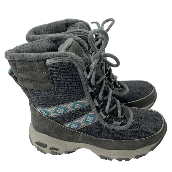 Skechers Shoes Skechers Womens Dlitesdeco Webbing Snow Shoe Charcoal Boot 49725 Size 55 Poshmark